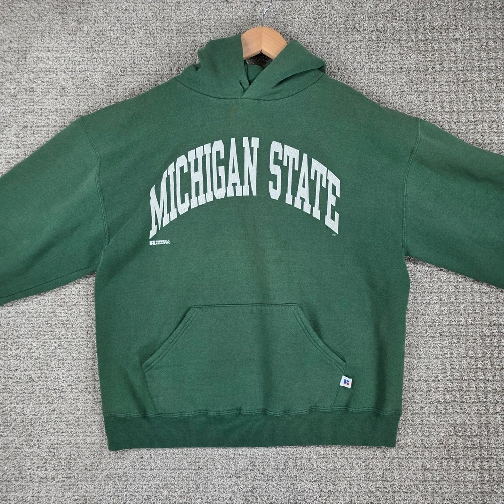 Vintage Russell Athletic Michigan State Hoodie Mens Large Green Made in USA MSU